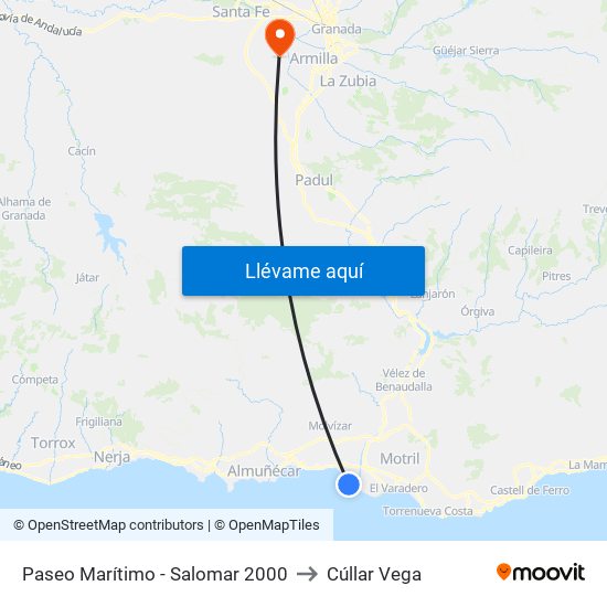 Paseo Marítimo - Salomar 2000 to Cúllar Vega map