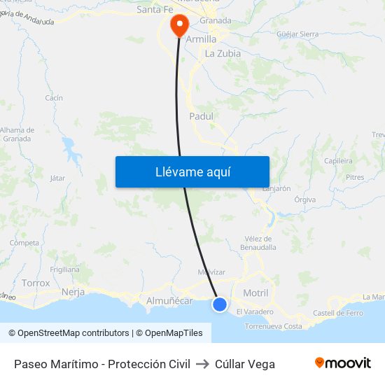 Paseo Marítimo - Protección Civil to Cúllar Vega map