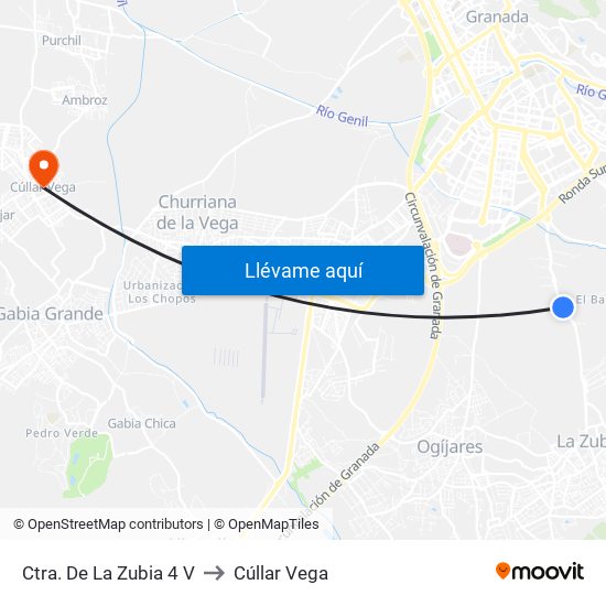Ctra. De La Zubia 4 V to Cúllar Vega map