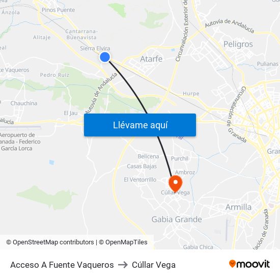 Acceso A Fuente Vaqueros to Cúllar Vega map