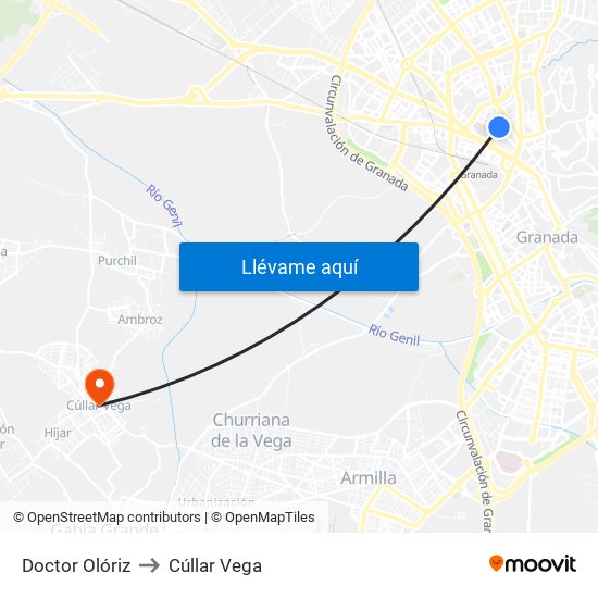 Doctor Olóriz to Cúllar Vega map