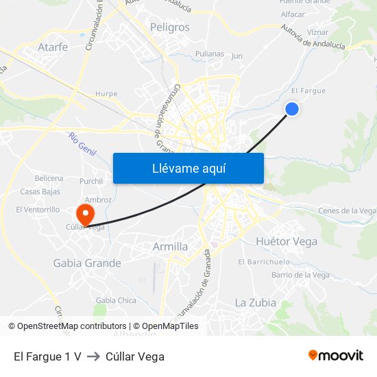 El Fargue 1 V to Cúllar Vega map