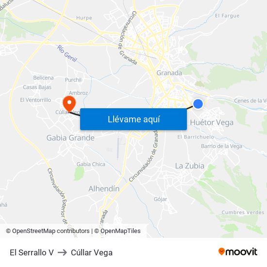 El Serrallo V to Cúllar Vega map