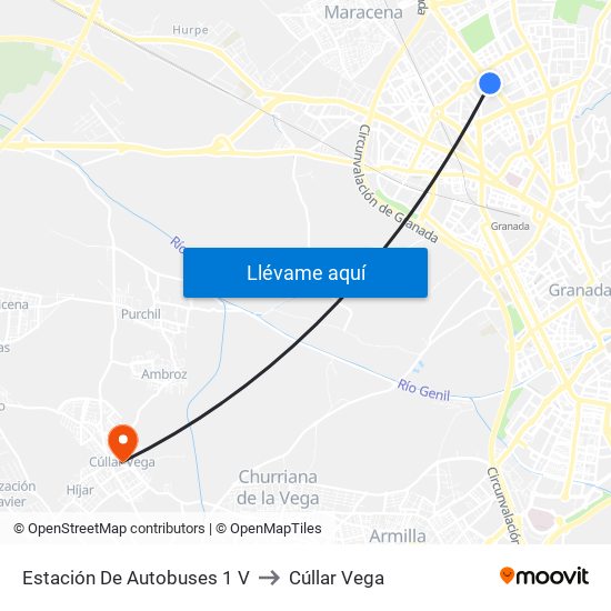 Estación De Autobuses 1 V to Cúllar Vega map