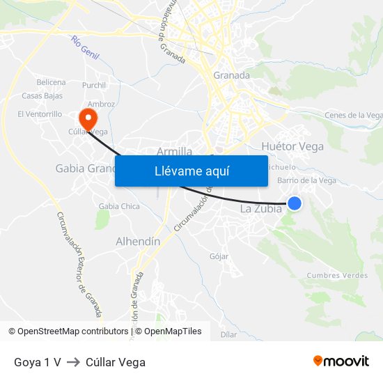 Goya 1 V to Cúllar Vega map