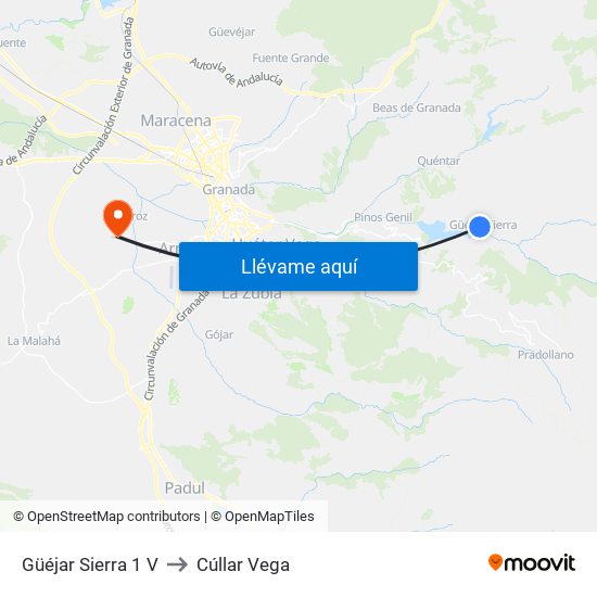 Güéjar Sierra 1 V to Cúllar Vega map