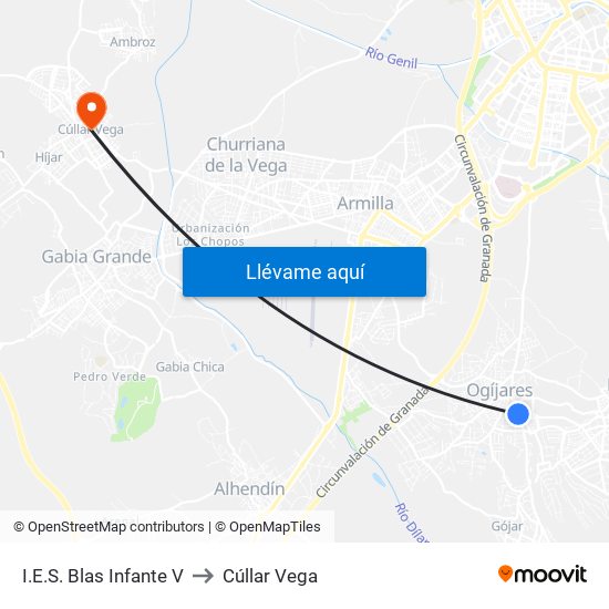 I.E.S. Blas Infante V to Cúllar Vega map