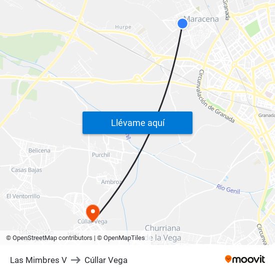 Las Mimbres V to Cúllar Vega map