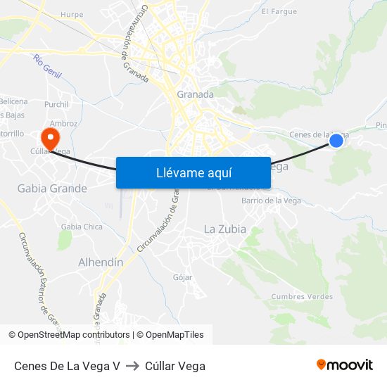 Cenes De La Vega V to Cúllar Vega map