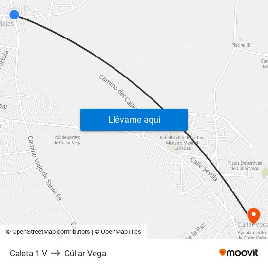 Caleta 1 V to Cúllar Vega map