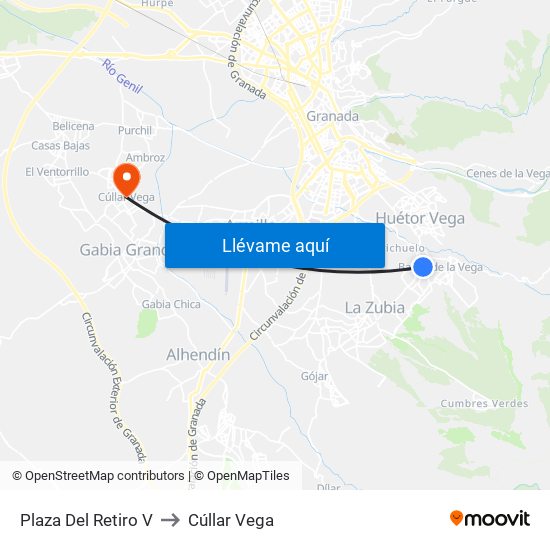 Plaza Del Retiro V to Cúllar Vega map
