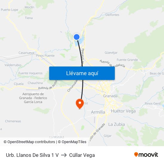 Urb. Llanos De Silva 1 V to Cúllar Vega map