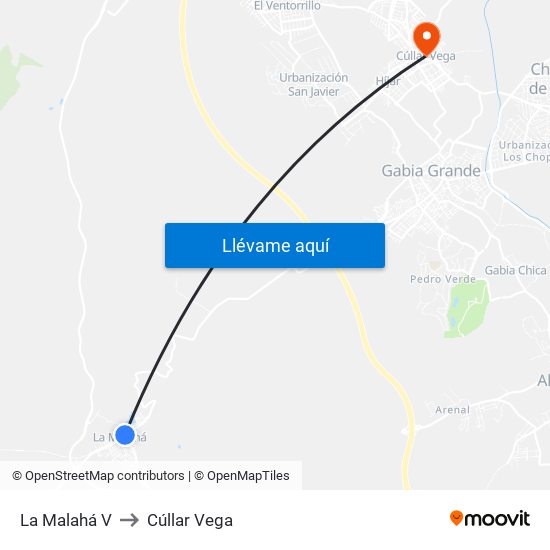 La Malahá V to Cúllar Vega map