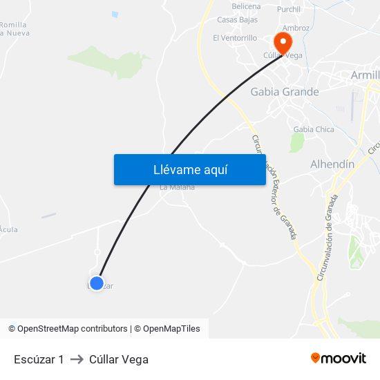 Escúzar 1 to Cúllar Vega map
