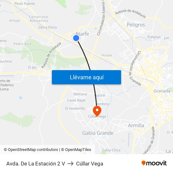 Avda. De La Estación 2 V to Cúllar Vega map