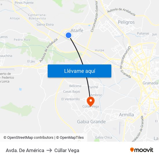 Avda. De América to Cúllar Vega map
