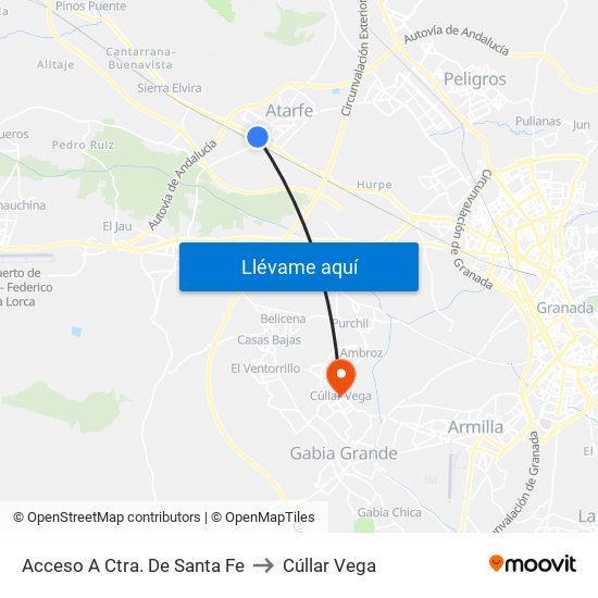 Acceso A Ctra. De Santa Fe to Cúllar Vega map