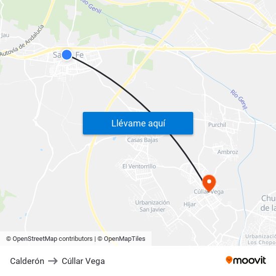 Calderón to Cúllar Vega map