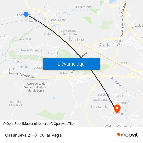 Casanueva 2 to Cúllar Vega map