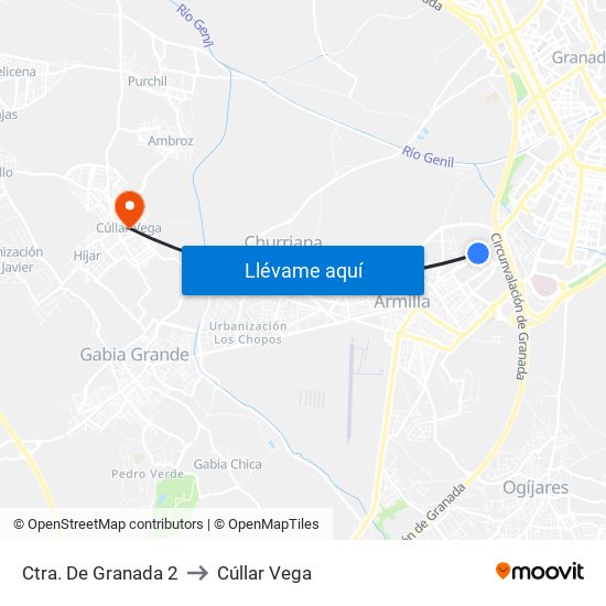 Ctra. De Granada 2 to Cúllar Vega map