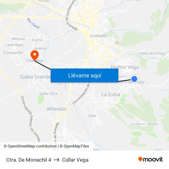 Ctra. De Monachil 4 to Cúllar Vega map