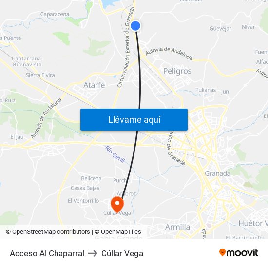 Acceso Al Chaparral to Cúllar Vega map