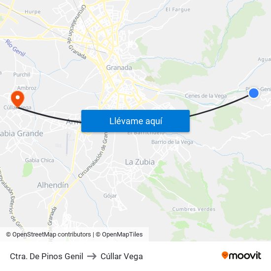 Ctra. De Pinos Genil to Cúllar Vega map