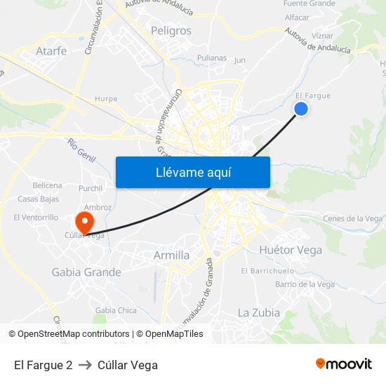 El Fargue 2 to Cúllar Vega map