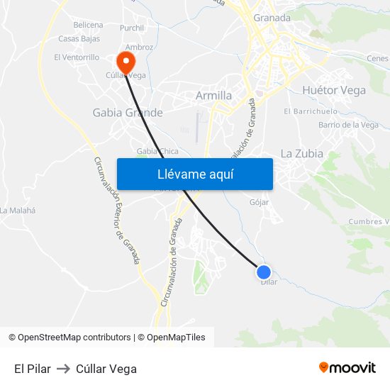El Pilar to Cúllar Vega map