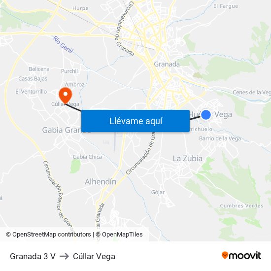 Granada 3 V to Cúllar Vega map