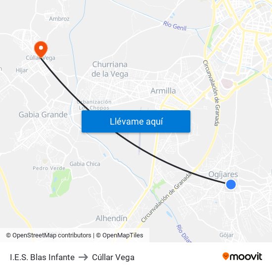 I.E.S. Blas Infante to Cúllar Vega map