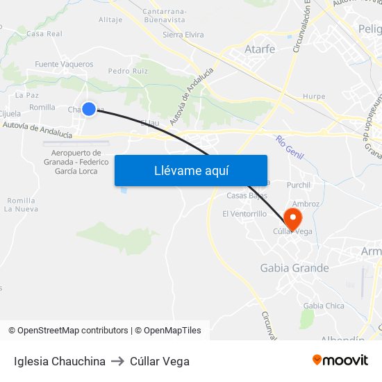 Iglesia Chauchina to Cúllar Vega map