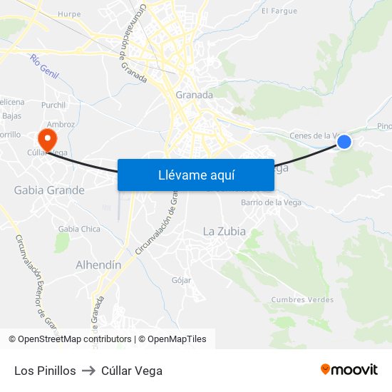 Los Pinillos to Cúllar Vega map