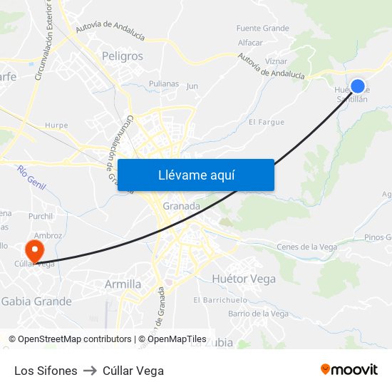 Los Sifones to Cúllar Vega map