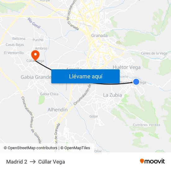 Madrid 2 to Cúllar Vega map