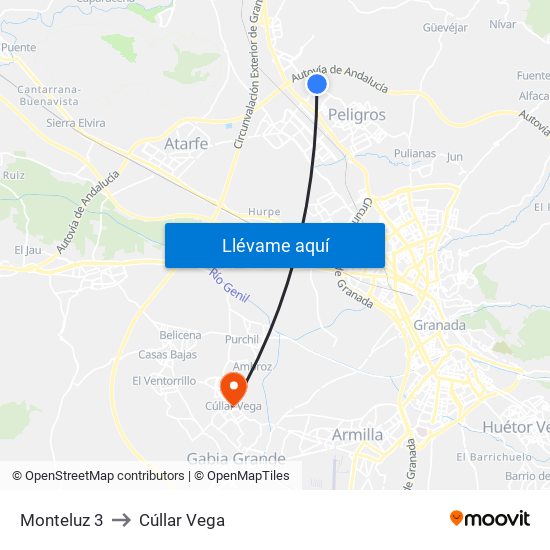 Monteluz 3 to Cúllar Vega map