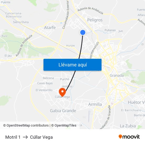 Motril 1 to Cúllar Vega map