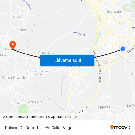 Palacio De Deportes to Cúllar Vega map