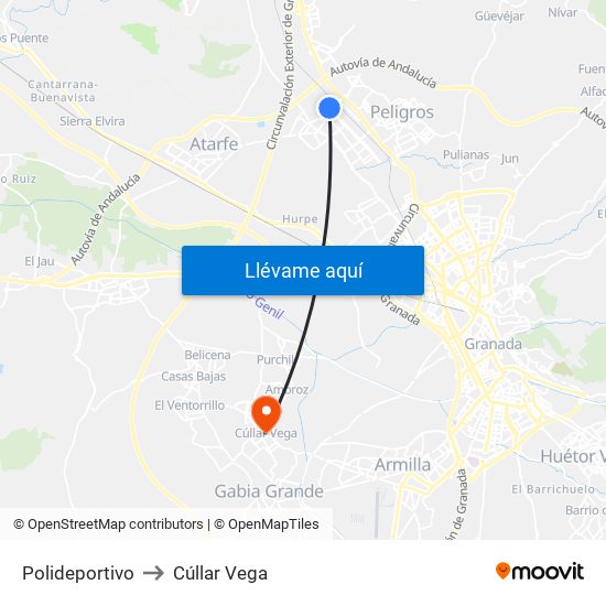 Polideportivo to Cúllar Vega map