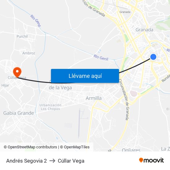 Andrés Segovia 2 to Cúllar Vega map
