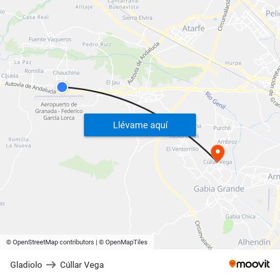 Gladiolo to Cúllar Vega map