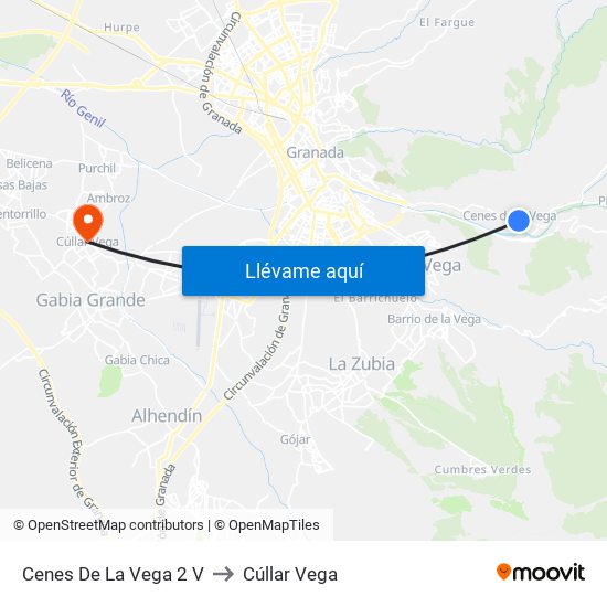 Cenes De La Vega 2 V to Cúllar Vega map