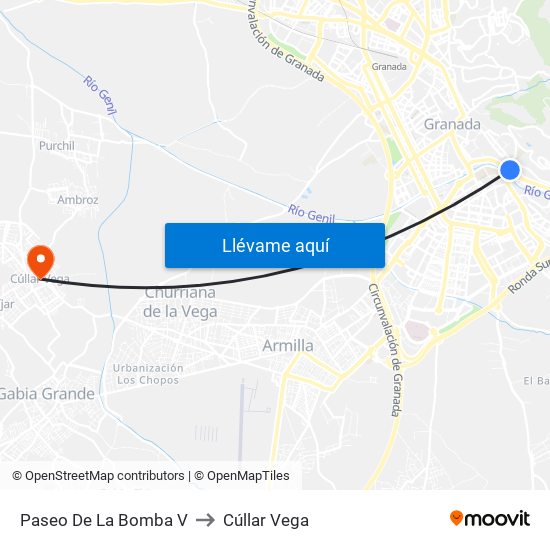 Paseo De La Bomba V to Cúllar Vega map