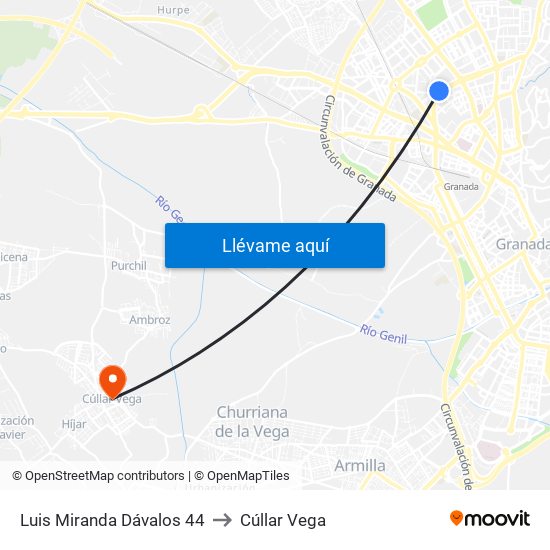 Luis Miranda Dávalos 44 to Cúllar Vega map