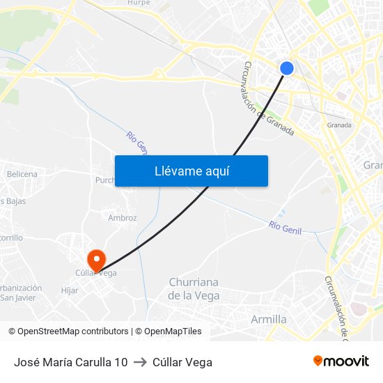 José María Carulla 10 to Cúllar Vega map