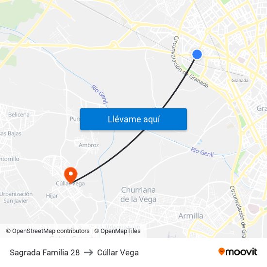 Sagrada Familia 28 to Cúllar Vega map