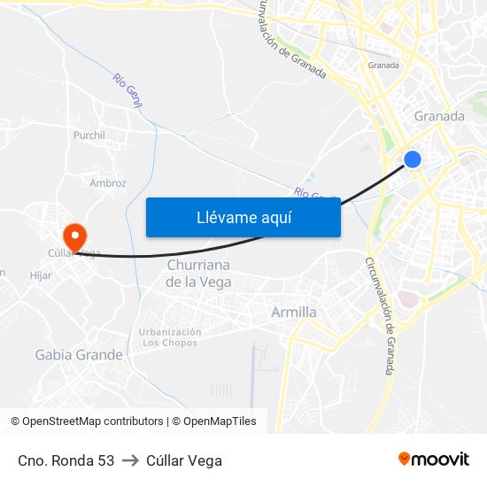 Cno. Ronda 53 to Cúllar Vega map