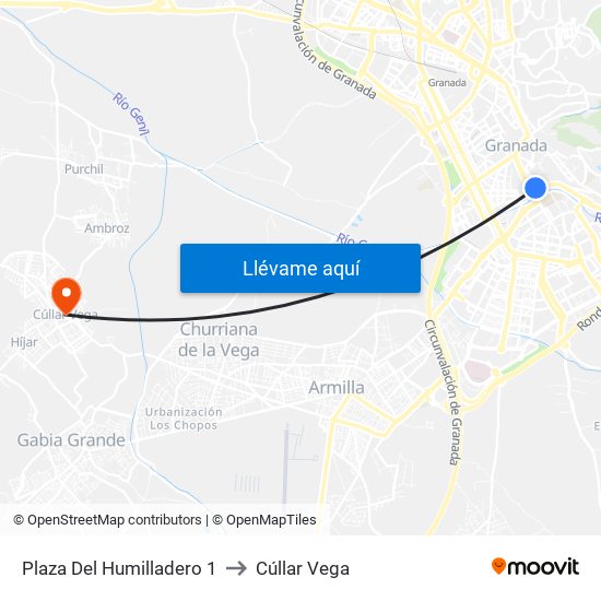 Plaza Del Humilladero 1 to Cúllar Vega map