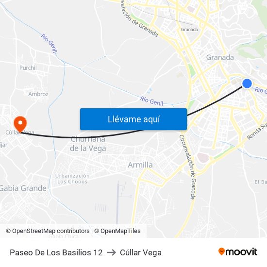 Paseo De Los Basilios 12 to Cúllar Vega map