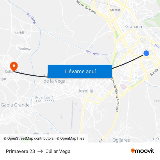 Primavera 23 to Cúllar Vega map